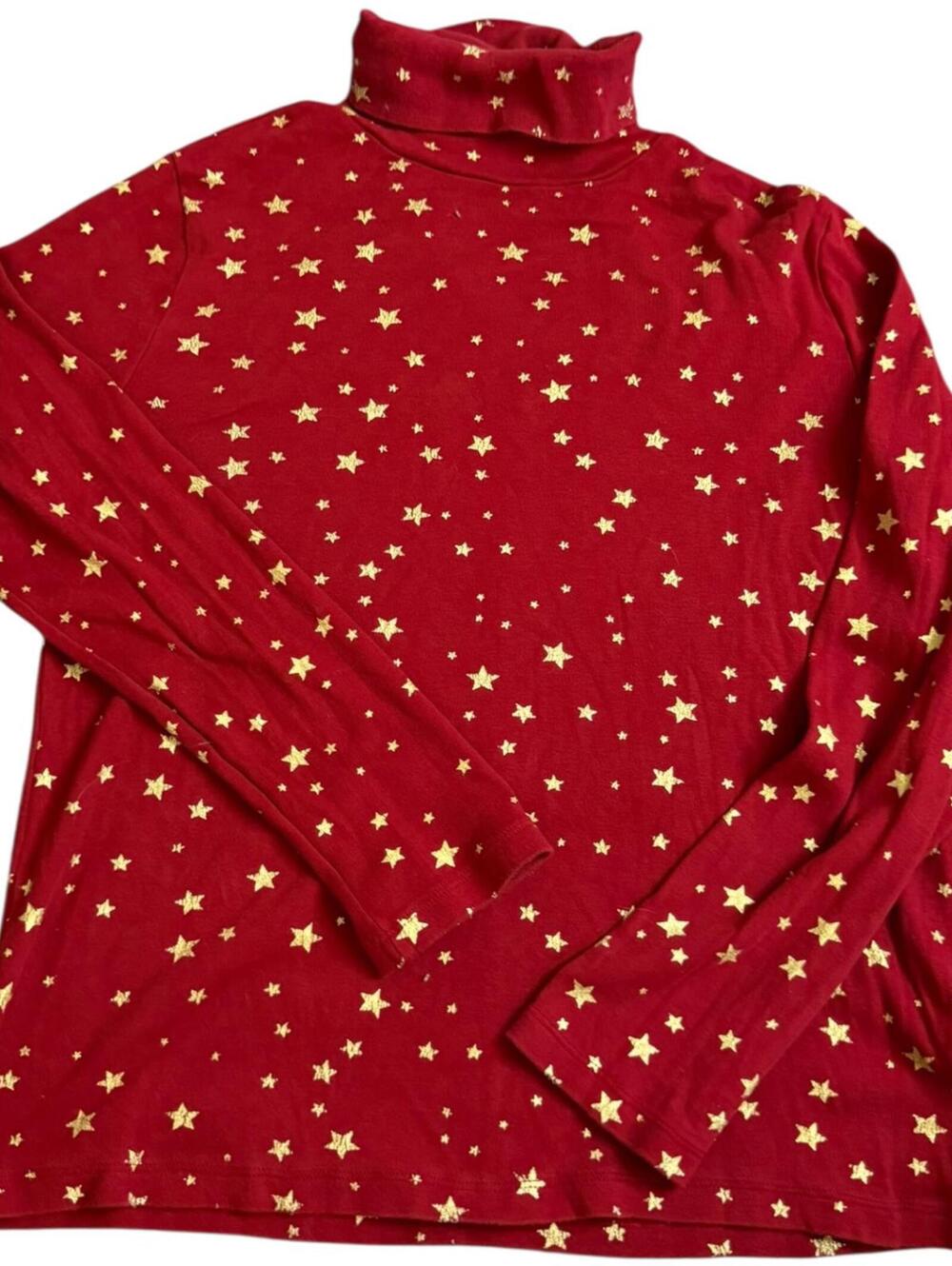 Time and Tru Red Gold Star Print Turtleneck Long Sleeve Top Women’s Large
